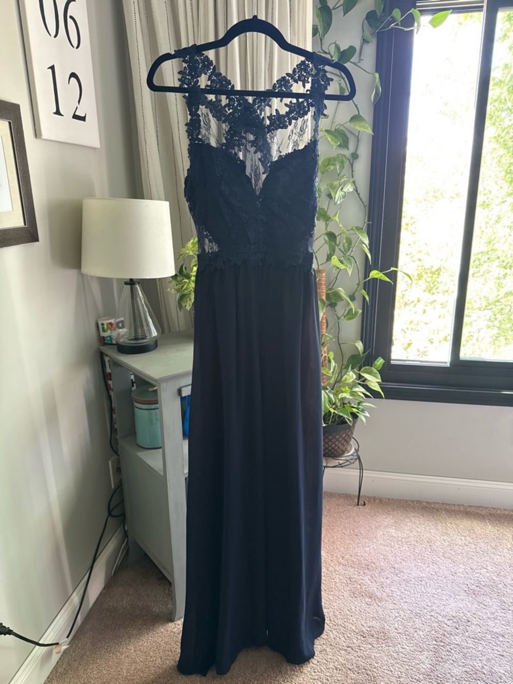 Navy Lace Bodice Maxi Dress